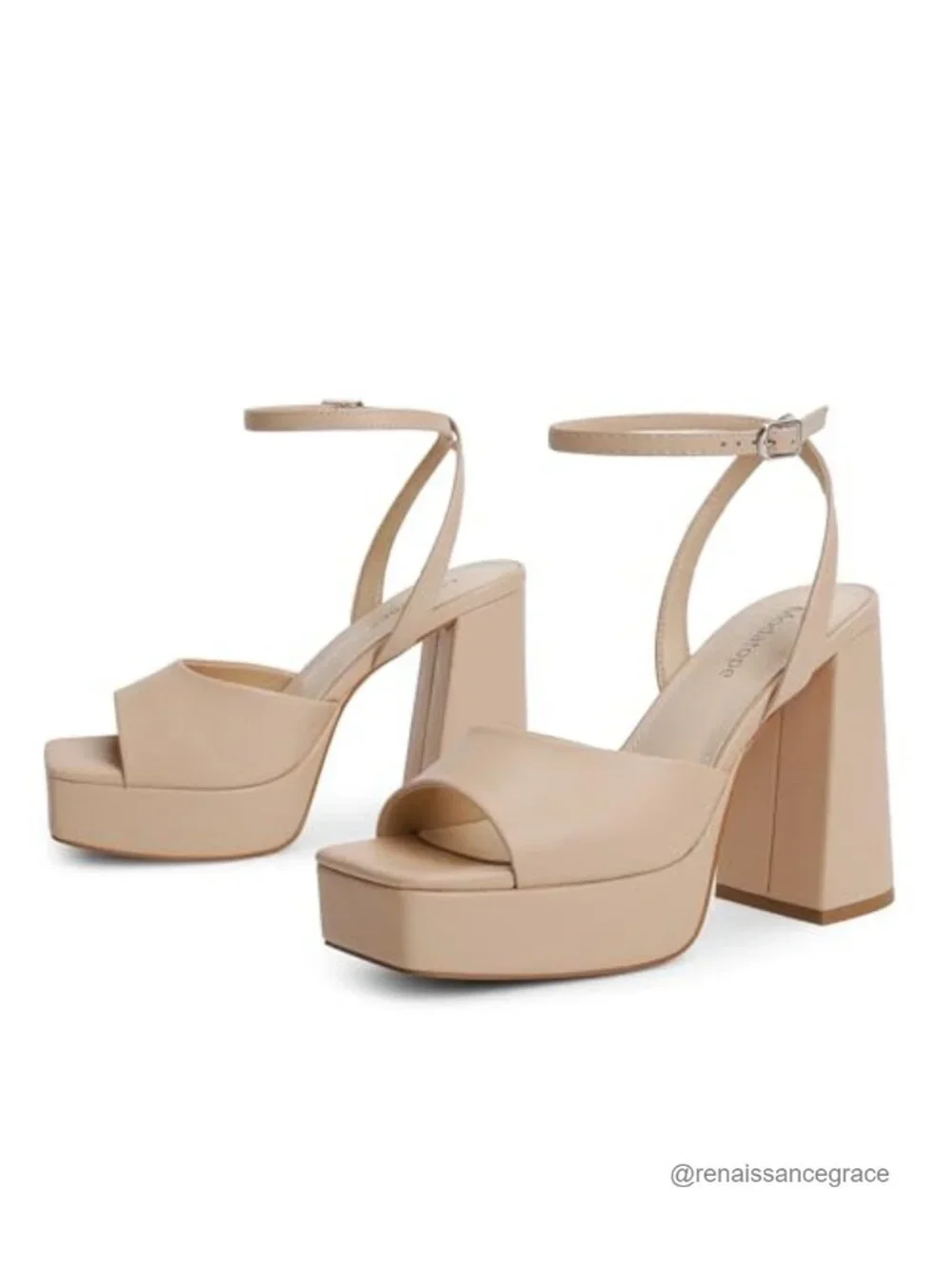 Chunky Platform Heels Open Toe Ankle Strap Sandals Faux Leather